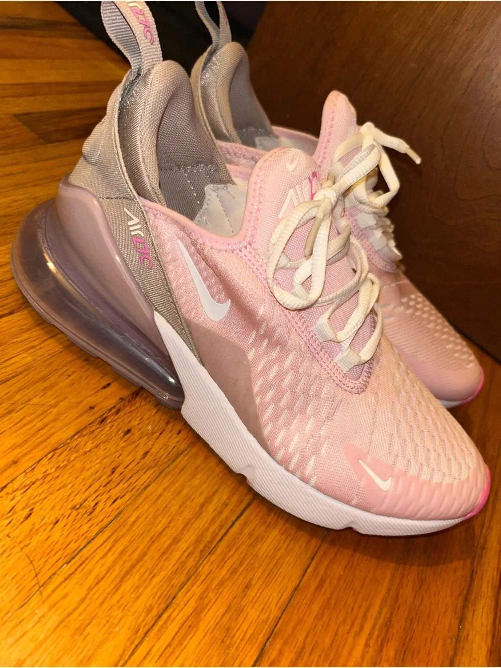 Nike Kids Pink and Light Gray Air Max 270 Sneakers